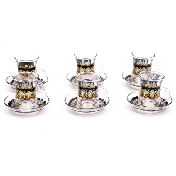 Service de 6 Verres à Thé 80ml - Verres et sous-tasses décorés 12pcs- ARAMORO Service de 6 Verres à Thé 80ml - Verres et sous-tasses décorés 12pcs- ARAMORO