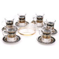 Service de 6 Verres à Thé 120ml - Verres et sous-tasses + Sucrier décorés 13pcs - ARAMORO
