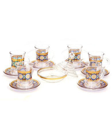 Service de 6 Verres à Thé 120ml - Verres et sous-tasses + Sucrier décorés 13pcs - ARAMORO Service de 6 Verres à Thé 120ml - Verres et sous-tasses + Sucrier décorés 13pcs - ARAMORO