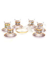 Service de 6 Verres à Thé 120ml - Verres et sous-tasses + Sucrier décorés 13pcs - ARAMORO