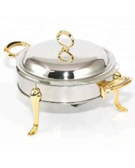 Chauffe-Plat Rond en Inox 1.8 Litres avec Poignées et Pieds Dorés