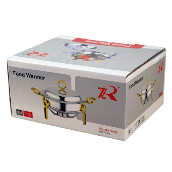 Chauffe-Plat Rond en Inox 1.8 Litres avec Poignées et Pieds Dorés Chauffe-Plat Rond en Inox 1.8 Litres avec Poignées et Pieds Dorés