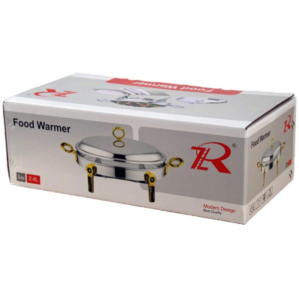 Chauffe-Plat Ovale en Inox 2.4 Litres avec Poignées et Pieds Dorés