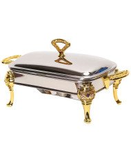 Chauffe-Plat Rectangulaire en Inox 2.4 Litres avec Poignées et Pieds Dorés