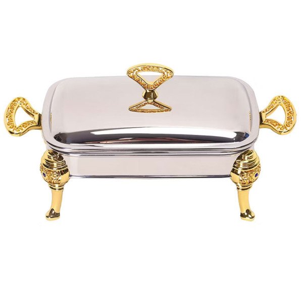 Chauffe-Plat Rectangulaire en Inox 2.4 Litres avec Poignées et Pieds D Chauffe-Plat Rectangulaire en Inox 2.4 Litres avec Poignées et Pieds D