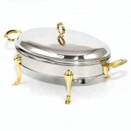 Chauffe-Plat Ovale en Inox 3 Litres avec Poignées et Pieds Dorés