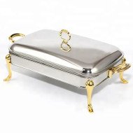 Chauffe-Plat Rectangulaire en Inox 3 Litres avec Poignées et Pieds Dorés Chauffe-Plat Rectangulaire en Inox 3 Litres avec Poignées et Pieds Dorés
