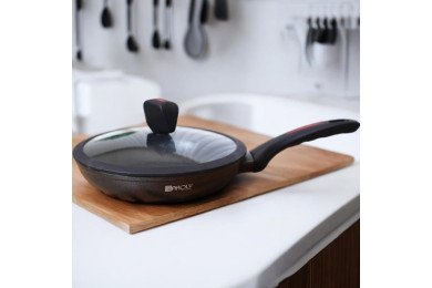 Poêle Sauteuse Antiadhésif en Granite avec Couvercle en Verre Ø24 cm