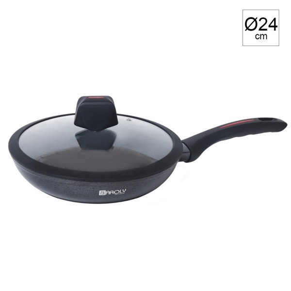 Poêle Sauteuse Antiadhésif en Granite avec Couvercle en Verre Ø24 cm - BAROLY Poêle Sauteuse Antiadhésif en Granite avec Couvercle en Verre Ø24 cm - BAROLY