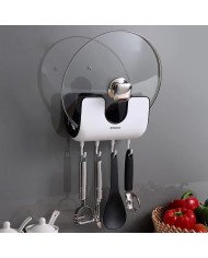 Support Mural Multifonction Porte-Pouvercle, Porte-Ustensiles et Crochets Intégrés - ECOCO