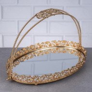 Plateau Doré Ovale avec Bordure Perlée et Poignée Arquée 28/20cm - Zeyve Plateau Doré Ovale avec Bordure Perlée et Poignée Arquée 28/20cm - Zeyve