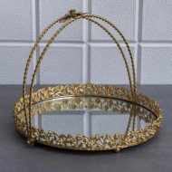 Plateau Doré Rond avec Bordure Perlée et Poignée Arquée Ø25 cm - Zeyve Plateau Doré Rond avec Bordure Perlée et Poignée Arquée Ø25 cm - Zeyve