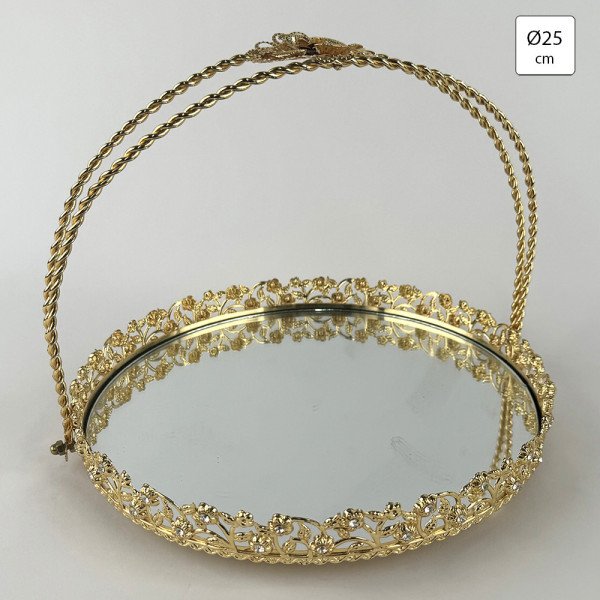 Plateau Doré Rond avec Bordure Perlée et Poignée Arquée Ø25 cm - Zeyve Plateau Doré Rond avec Bordure Perlée et Poignée Arquée Ø25 cm - Zeyve