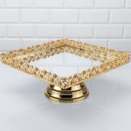 Plateau Doré Carré avec Bordure Perlée sur Pied 25/25 cm - Zeyve Plateau Doré Carré avec Bordure Perlée sur Pied 25/25 cm - Zeyve