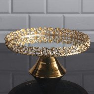 Plateau Doré Rond avec Bordure Perlée sur Pied Ø25 cm - Zeyve Plateau Doré Rond avec Bordure Perlée sur Pied Ø25 cm - Zeyve