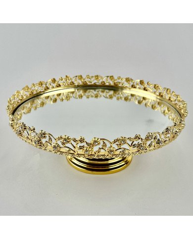 Plateau Doré Rond avec Bordure Perlée sur Pied Ø25 cm - Zeyve