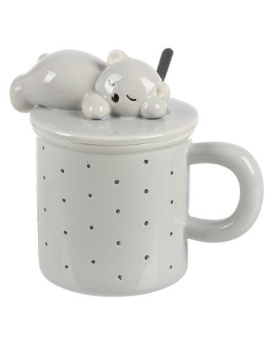 Mug Chop en Céramique avec Couvercle et Cuillère 600 ml Mug Chop en Céramique avec Couvercle et Cuillère 600 ml