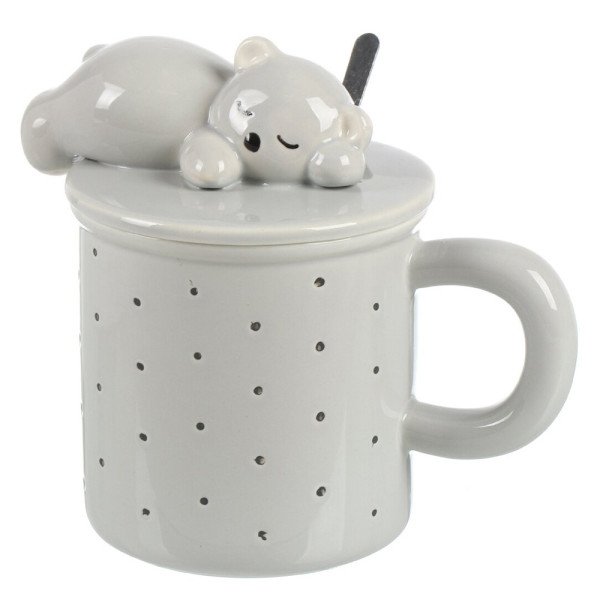 Mug Chop en Céramique avec Couvercle et Cuillère 600 ml Mug Chop en Céramique avec Couvercle et Cuillère 600 ml