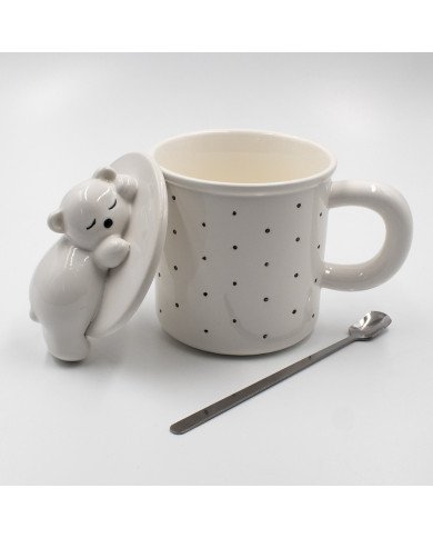 Mug Chop en Céramique avec Couvercle et Cuillère 600 ml Mug Chop en Céramique avec Couvercle et Cuillère 600 ml