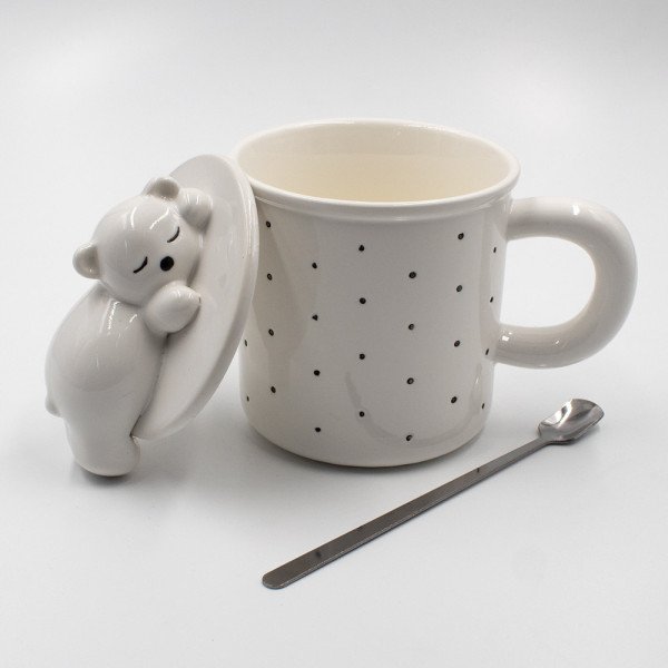 Mug Chop en Céramique avec Couvercle et Cuillère 600 ml