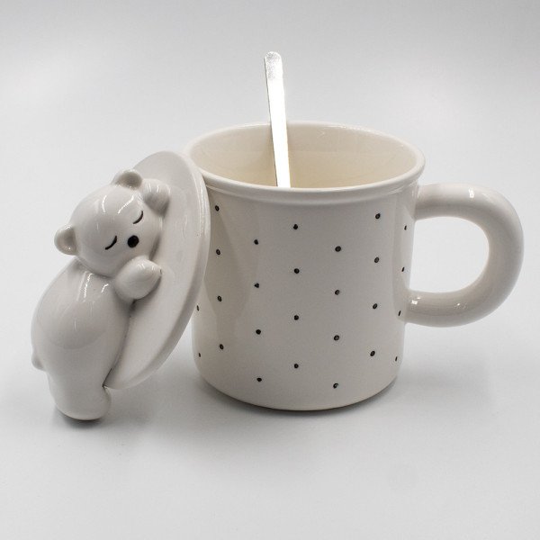 Mug Chop en Céramique avec Couvercle et Cuillère 600 ml