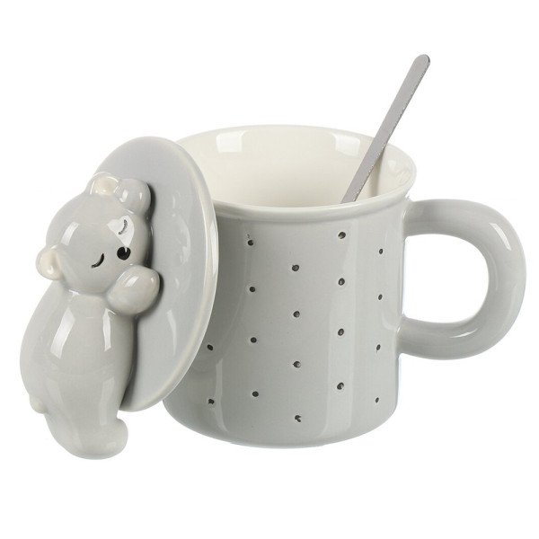 Mug Chop en Céramique avec Couvercle et Cuillère 600 ml