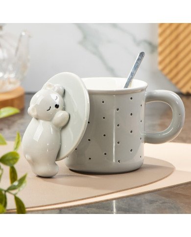 Mug Chop en Céramique avec Couvercle et Cuillère 600 ml Mug Chop en Céramique avec Couvercle et Cuillère 600 ml