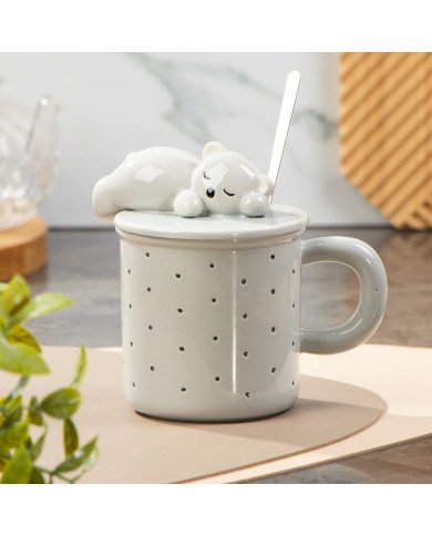 Mug Chop en Céramique avec Couvercle et Cuillère 600 ml Mug Chop en Céramique avec Couvercle et Cuillère 600 ml