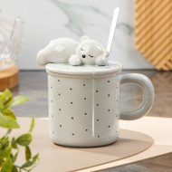 Mug Chop en Céramique avec Couvercle et Cuillère 600 ml Mug Chop en Céramique avec Couvercle et Cuillère 600 ml