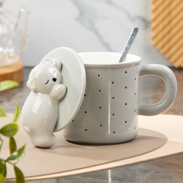 Mug Chop en Céramique avec Couvercle et Cuillère 600 ml Mug Chop en Céramique avec Couvercle et Cuillère 600 ml