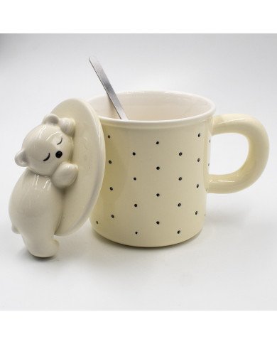 Mug Chop en Céramique avec Couvercle et Cuillère 600 ml Mug Chop en Céramique avec Couvercle et Cuillère 600 ml