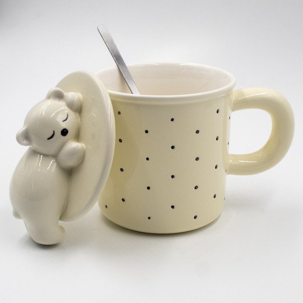 Mug Chop en Céramique avec Couvercle et Cuillère 600 ml Mug Chop en Céramique avec Couvercle et Cuillère 600 ml