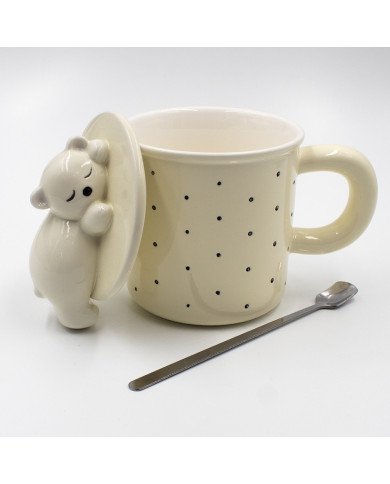 Mug Chop en Céramique avec Couvercle et Cuillère 600 ml Mug Chop en Céramique avec Couvercle et Cuillère 600 ml