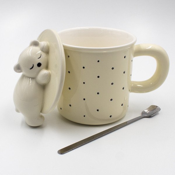 Mug Chop en Céramique avec Couvercle et Cuillère 600 ml Mug Chop en Céramique avec Couvercle et Cuillère 600 ml