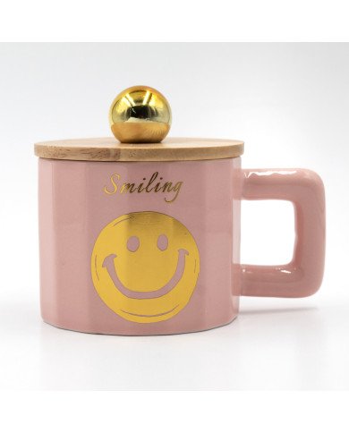 Mug Chop en Céramique avec Couvercle Design Smiling 600 ml Mug Chop en Céramique avec Couvercle Design Smiling 600 ml