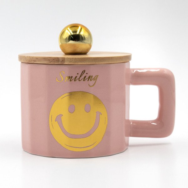 Mug Chop en Céramique avec Couvercle Design Smiling 600 ml Mug Chop en Céramique avec Couvercle Design Smiling 600 ml