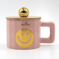 Mug Chop en Céramique avec Couvercle Design Smiling 600 ml Mug Chop en Céramique avec Couvercle Design Smiling 600 ml