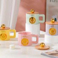 Mug Chop en Céramique avec Couvercle Design Smiling 600 ml Mug Chop en Céramique avec Couvercle Design Smiling 600 ml