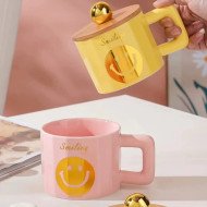 Mug Chop en Céramique avec Couvercle Design Smiling 600 ml Mug Chop en Céramique avec Couvercle Design Smiling 600 ml