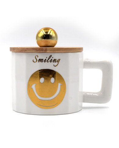 Mug Chop en Céramique avec Couvercle Design Smiling 600 ml Mug Chop en Céramique avec Couvercle Design Smiling 600 ml