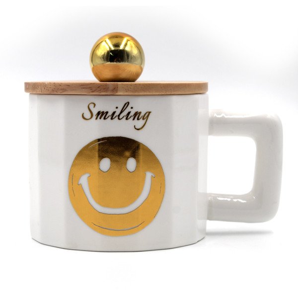 Mug Chop en Céramique avec Couvercle Design Smiling 600 ml Mug Chop en Céramique avec Couvercle Design Smiling 600 ml