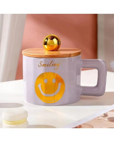 Mug Chop en Céramique avec Couvercle Design Smiling 600 ml Mug Chop en Céramique avec Couvercle Design Smiling 600 ml