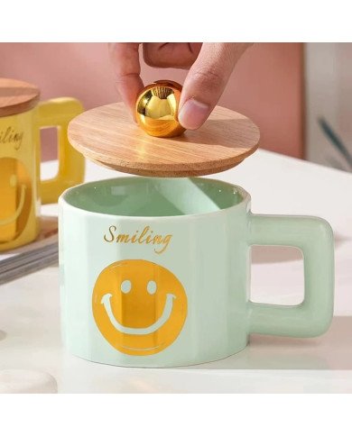 Mug Chop en Céramique avec Couvercle Design Smiling 600 ml Mug Chop en Céramique avec Couvercle Design Smiling 600 ml