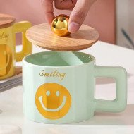 Mug Chop en Céramique avec Couvercle Design Smiling 600 ml Mug Chop en Céramique avec Couvercle Design Smiling 600 ml