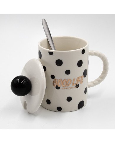 Mug Chop en Céramique Good Life avec Couvercle et Cuillère Mug Chop en Céramique Good Life avec Couvercle et Cuillère