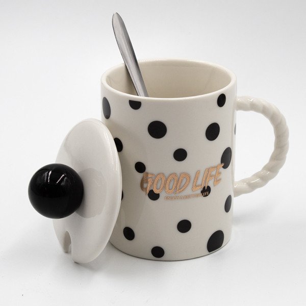 Mug Chop en Céramique Good Life avec Couvercle et Cuillère Mug Chop en Céramique Good Life avec Couvercle et Cuillère