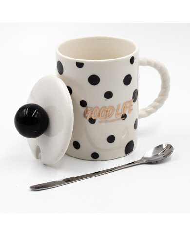 Mug Chop en Céramique Good Life avec Couvercle et Cuillère Mug Chop en Céramique Good Life avec Couvercle et Cuillère