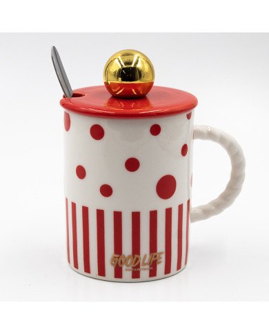 Mug Chop en Céramique Good Life avec Couvercle et Cuillère 400ml Mug Chop en Céramique Good Life avec Couvercle et Cuillère 400ml