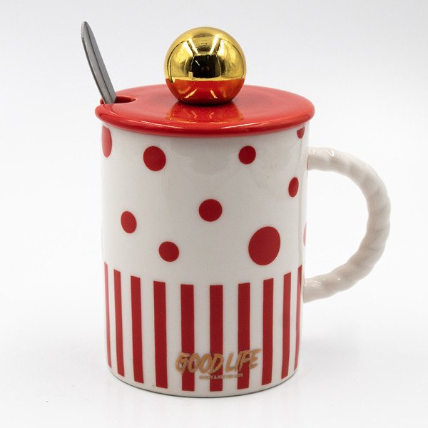 Mug Chop en Céramique Good Life avec Couvercle et Cuillère 400ml Mug Chop en Céramique Good Life avec Couvercle et Cuillère 400ml