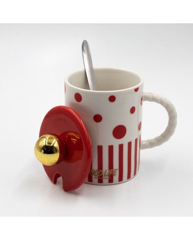 Mug Chop en Céramique Good Life avec Couvercle et Cuillère 400ml Mug Chop en Céramique Good Life avec Couvercle et Cuillère 400ml